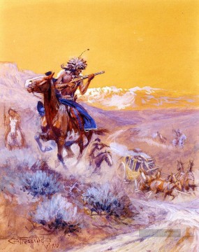  Mer Malerei - Indian Angriff Indianer Westliches Amerikanische Charles Marion Russell